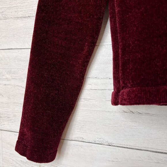 Zara Sweater Womens Size Medium Burgundy Soft Velour Corduroy Like Mock Neck - Picture 5 of 14